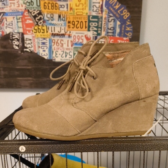 Toms Shoes - Toms Suede Tan Wedge Booties